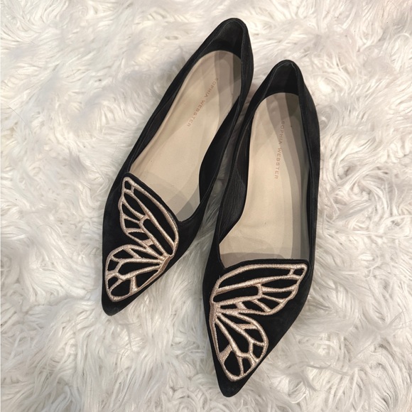 Sophia Webster bibi butterfly flats 38.5/38 point suede black insect kitsch - Picture 1 of 8